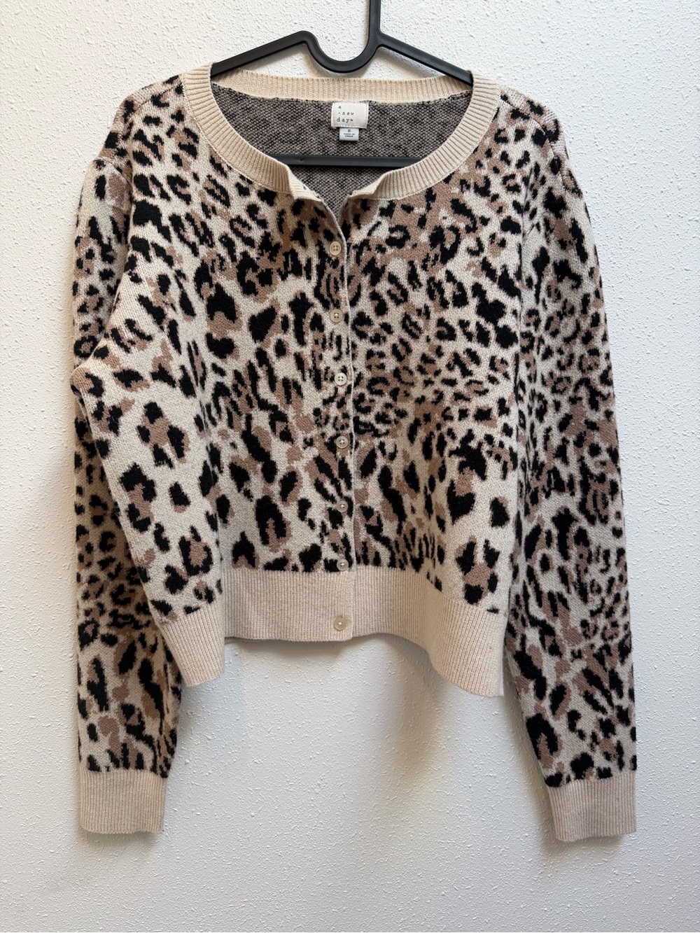 a new day Beige and Black Leopard Print Button-Front Cardigan